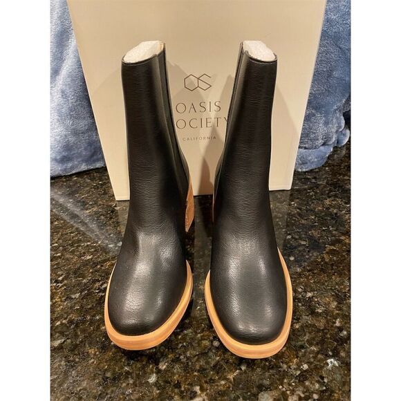 Oasis Society Olivia Women's Black Chelsea Boots Chunky Heel Round Toe - Picture 3 of 8